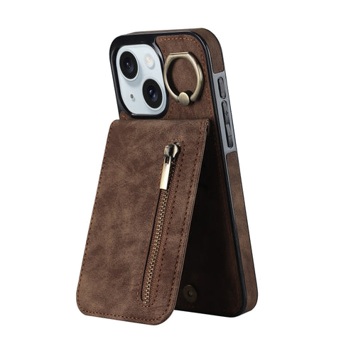 Retro Ring and Zipper RFID Card Slot Phone Case, For iPhone 16 Pro, For iPhone 16 Plus, For iPhone 16, For iPhone 15 Pro Max, For iPhone 15 Pro, For iPhone 15 Plus