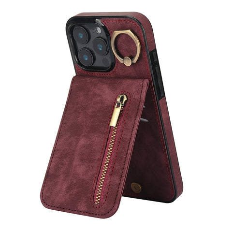 Retro Ring and Zipper RFID Card Slot Phone Case, For iPhone 18 Pro / 17 Pro, For iPhone 18 Pro Max / 17 Pro Max, For iPhone 17e / 16e, For iPhone 17, For iPhone Air, For iPhone 16 Pro Max