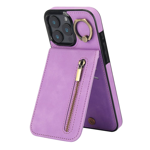 Retro Ring and Zipper RFID Card Slot Phone Case, For iPhone 18 Pro / 17 Pro, For iPhone 18 Pro Max / 17 Pro Max, For iPhone 17e / 16e, For iPhone 17, For iPhone Air, For iPhone 16 Pro Max