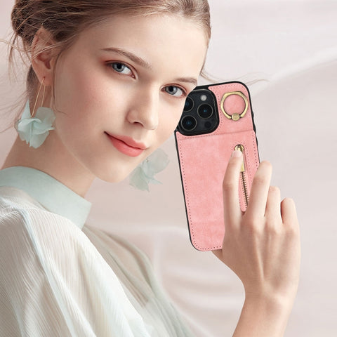 Retro Ring and Zipper RFID Card Slot Phone Case, For iPhone 16 Pro, For iPhone 16 Plus, For iPhone 16, For iPhone 15 Pro Max, For iPhone 15 Pro, For iPhone 15 Plus