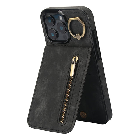 Retro Ring and Zipper RFID Card Slot Phone Case, For iPhone 16 Pro, For iPhone 16 Plus, For iPhone 16, For iPhone 15 Pro Max, For iPhone 15 Pro, For iPhone 15 Plus