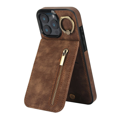 Retro Ring and Zipper RFID Card Slot Phone Case, For iPhone 16 Pro, For iPhone 16 Plus, For iPhone 16, For iPhone 15 Pro Max, For iPhone 15 Pro, For iPhone 15 Plus