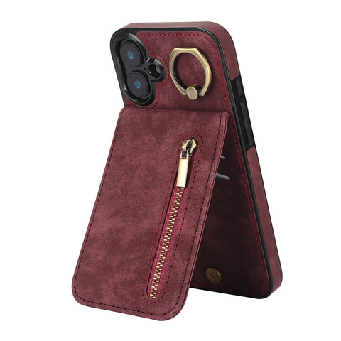 Retro Ring and Zipper RFID Card Slot Phone Case, For iPhone 16 Pro, For iPhone 16 Plus, For iPhone 16, For iPhone 15 Pro Max, For iPhone 15 Pro, For iPhone 15 Plus