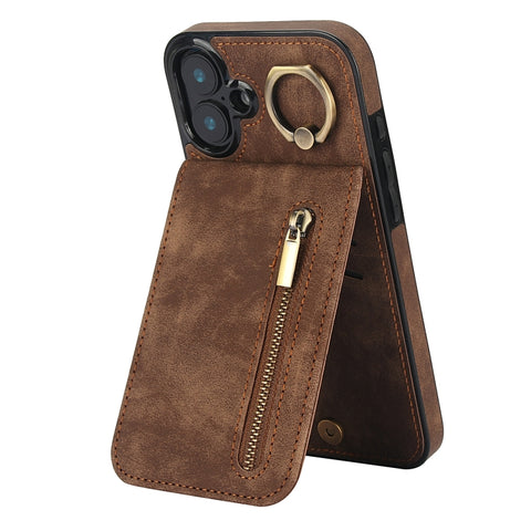 Retro Ring and Zipper RFID Card Slot Phone Case, For iPhone 16 Pro, For iPhone 16 Plus, For iPhone 16, For iPhone 15 Pro Max, For iPhone 15 Pro, For iPhone 15 Plus