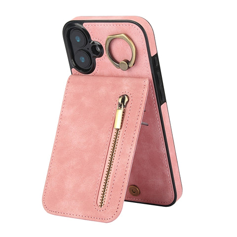 Retro Ring and Zipper RFID Card Slot Phone Case, For iPhone 16 Pro, For iPhone 16 Plus, For iPhone 16, For iPhone 15 Pro Max, For iPhone 15 Pro, For iPhone 15 Plus