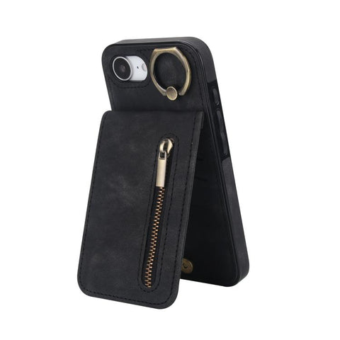 Retro Ring and Zipper RFID Card Slot Phone Case, For iPhone 18 Pro / 17 Pro, For iPhone 18 Pro Max / 17 Pro Max, For iPhone 17e / 16e, For iPhone 17, For iPhone Air, For iPhone 16 Pro Max
