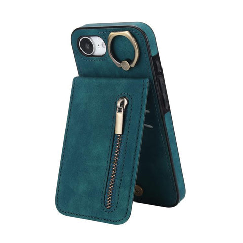 Retro Ring and Zipper RFID Card Slot Phone Case, For iPhone 18 Pro / 17 Pro, For iPhone 18 Pro Max / 17 Pro Max, For iPhone 17e / 16e, For iPhone 17, For iPhone Air, For iPhone 16 Pro Max