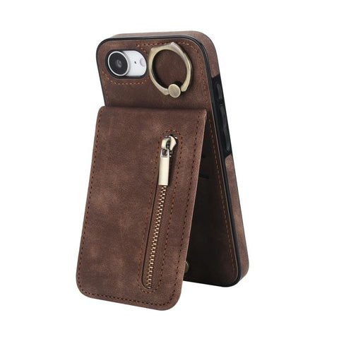 Retro Ring and Zipper RFID Card Slot Phone Case, For iPhone 18 Pro / 17 Pro, For iPhone 18 Pro Max / 17 Pro Max, For iPhone 17e / 16e, For iPhone 17, For iPhone Air, For iPhone 16 Pro Max