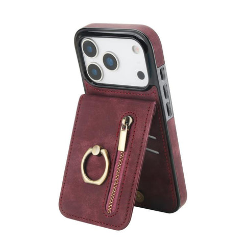 Retro Ring and Zipper RFID Card Slot Phone Case, For iPhone 18 Pro / 17 Pro, For iPhone 18 Pro Max / 17 Pro Max, For iPhone 17e / 16e, For iPhone 17, For iPhone Air, For iPhone 16 Pro Max
