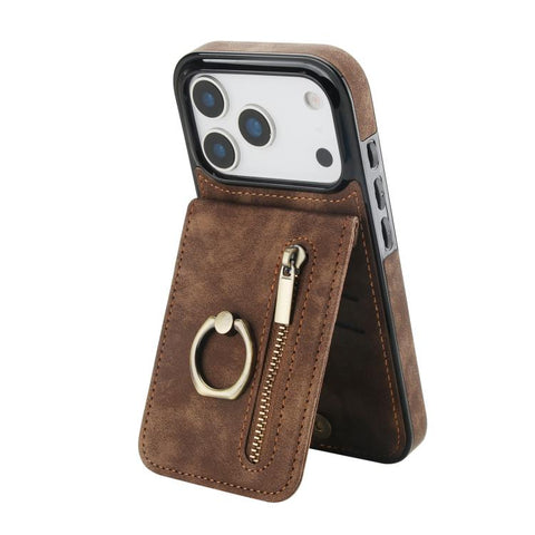 Retro Ring and Zipper RFID Card Slot Phone Case, For iPhone 18 Pro / 17 Pro, For iPhone 18 Pro Max / 17 Pro Max, For iPhone 17e / 16e, For iPhone 17, For iPhone Air, For iPhone 16 Pro Max