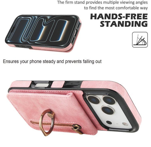 Retro Ring and Zipper RFID Card Slot Phone Case, For iPhone 18 Pro / 17 Pro, For iPhone 18 Pro Max / 17 Pro Max, For iPhone 17e / 16e, For iPhone 17, For iPhone Air, For iPhone 16 Pro Max