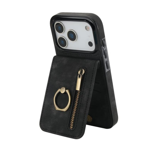 Retro Ring and Zipper RFID Card Slot Phone Case, For iPhone 18 Pro / 17 Pro, For iPhone 18 Pro Max / 17 Pro Max, For iPhone 17e / 16e, For iPhone 17, For iPhone Air, For iPhone 16 Pro Max