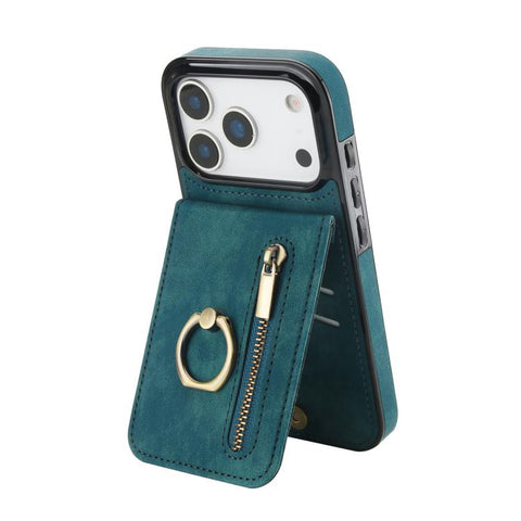 Retro Ring and Zipper RFID Card Slot Phone Case, For iPhone 18 Pro / 17 Pro, For iPhone 18 Pro Max / 17 Pro Max, For iPhone 17e / 16e, For iPhone 17, For iPhone Air, For iPhone 16 Pro Max