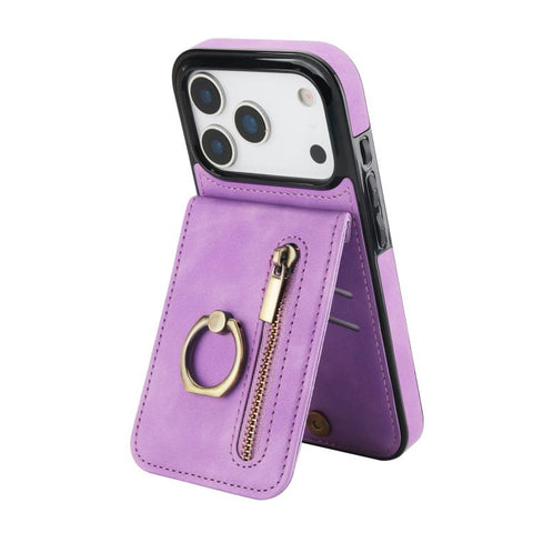 Retro Ring and Zipper RFID Card Slot Phone Case, For iPhone 18 Pro / 17 Pro, For iPhone 18 Pro Max / 17 Pro Max, For iPhone 17e / 16e, For iPhone 17, For iPhone Air, For iPhone 16 Pro Max