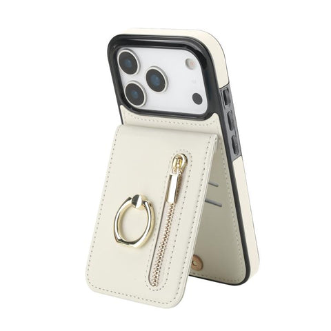 Retro Ring and Zipper RFID Card Slot Phone Case, For iPhone 18 Pro / 17 Pro, For iPhone 18 Pro Max / 17 Pro Max, For iPhone 17e / 16e, For iPhone 17, For iPhone Air, For iPhone 16 Pro Max