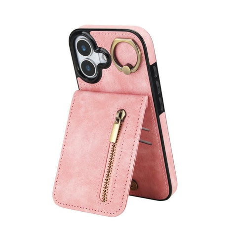 Retro Ring and Zipper RFID Card Slot Phone Case, For iPhone 18 Pro / 17 Pro, For iPhone 18 Pro Max / 17 Pro Max, For iPhone 17e / 16e, For iPhone 17, For iPhone Air, For iPhone 16 Pro Max