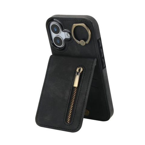 Retro Ring and Zipper RFID Card Slot Phone Case, For iPhone 18 Pro / 17 Pro, For iPhone 18 Pro Max / 17 Pro Max, For iPhone 17e / 16e, For iPhone 17, For iPhone Air, For iPhone 16 Pro Max