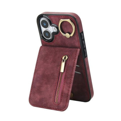 Retro Ring and Zipper RFID Card Slot Phone Case, For iPhone 18 Pro / 17 Pro, For iPhone 18 Pro Max / 17 Pro Max, For iPhone 17e / 16e, For iPhone 17, For iPhone Air, For iPhone 16 Pro Max