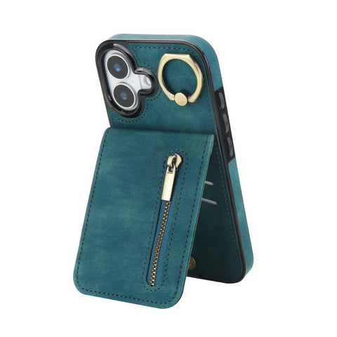 Retro Ring and Zipper RFID Card Slot Phone Case, For iPhone 18 Pro / 17 Pro, For iPhone 18 Pro Max / 17 Pro Max, For iPhone 17e / 16e, For iPhone 17, For iPhone Air, For iPhone 16 Pro Max