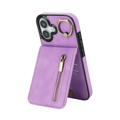 Retro Ring and Zipper RFID Card Slot Phone Case, For iPhone 18 Pro / 17 Pro, For iPhone 18 Pro Max / 17 Pro Max, For iPhone 17e / 16e, For iPhone 17, For iPhone Air, For iPhone 16 Pro Max