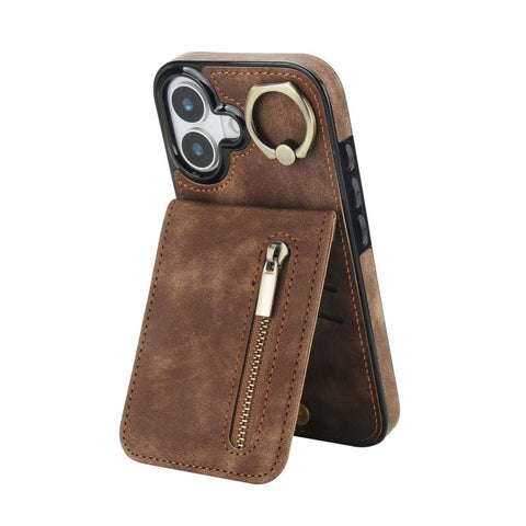 Retro Ring and Zipper RFID Card Slot Phone Case, For iPhone 18 Pro / 17 Pro, For iPhone 18 Pro Max / 17 Pro Max, For iPhone 17e / 16e, For iPhone 17, For iPhone Air, For iPhone 16 Pro Max
