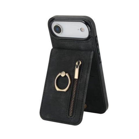 Retro Ring and Zipper RFID Card Slot Phone Case, For iPhone 18 Pro / 17 Pro, For iPhone 18 Pro Max / 17 Pro Max, For iPhone 17e / 16e, For iPhone 17, For iPhone Air, For iPhone 16 Pro Max