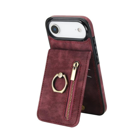 Retro Ring and Zipper RFID Card Slot Phone Case, For iPhone 18 Pro / 17 Pro, For iPhone 18 Pro Max / 17 Pro Max, For iPhone 17e / 16e, For iPhone 17, For iPhone Air, For iPhone 16 Pro Max