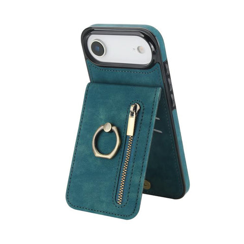 Retro Ring and Zipper RFID Card Slot Phone Case, For iPhone 18 Pro / 17 Pro, For iPhone 18 Pro Max / 17 Pro Max, For iPhone 17e / 16e, For iPhone 17, For iPhone Air, For iPhone 16 Pro Max