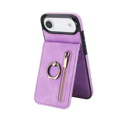 Retro Ring and Zipper RFID Card Slot Phone Case, For iPhone 18 Pro / 17 Pro, For iPhone 18 Pro Max / 17 Pro Max, For iPhone 17e / 16e, For iPhone 17, For iPhone Air, For iPhone 16 Pro Max