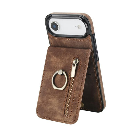 Retro Ring and Zipper RFID Card Slot Phone Case, For iPhone 18 Pro / 17 Pro, For iPhone 18 Pro Max / 17 Pro Max, For iPhone 17e / 16e, For iPhone 17, For iPhone Air, For iPhone 16 Pro Max