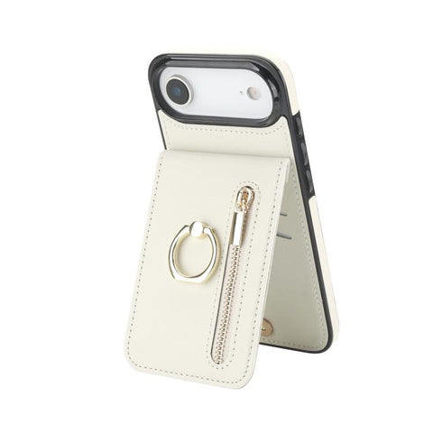 Retro Ring and Zipper RFID Card Slot Phone Case, For iPhone 18 Pro / 17 Pro, For iPhone 18 Pro Max / 17 Pro Max, For iPhone 17e / 16e, For iPhone 17, For iPhone Air, For iPhone 16 Pro Max