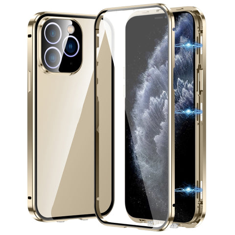 Magnetic Double-buckle HD Tempered Glass Phone Case, For iPhone 11 Pro