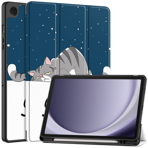 Custer Painted 3-Fold Holder Smart TPU Leather Tablet Case with Pen Tray, For Samsung Galaxy Tab A9+