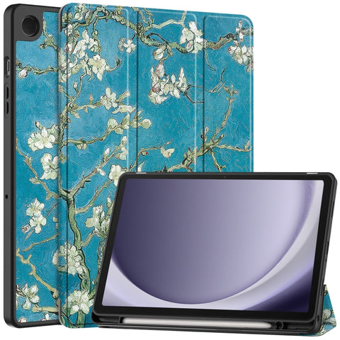 Custer Painted 3-Fold Holder Smart TPU Leather Tablet Case with Pen Tray, For Samsung Galaxy Tab A9+