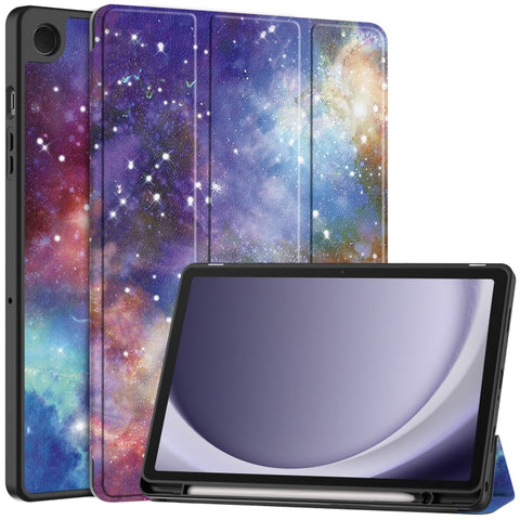 Custer Painted 3-Fold Holder Smart TPU Leather Tablet Case with Pen Tray, For Samsung Galaxy Tab A9+