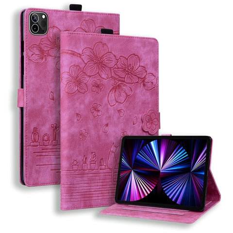 Cartoon Sakura Cat Embossed Smart Leather Tablet Case, For iPad mini 8 2026, For iPad Pro 13 2025 / 2024, For iPad Pro 11 2025 / 2024, For iPad mini 6 / mini 2024, For iPad Pro 12.9 2022 / 2021, For iPad Pro 11 2022 / Air 10.9 2022                     ...