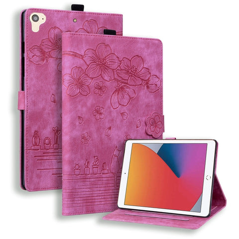Cartoon Sakura Cat Embossed Smart Leather Tablet Case, For iPad Pro 9.7 / 9.7 2018 / 2017