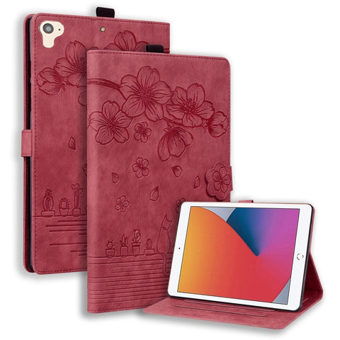 Cartoon Sakura Cat Embossed Smart Leather Tablet Case, For iPad Pro 9.7 / 9.7 2018 / 2017