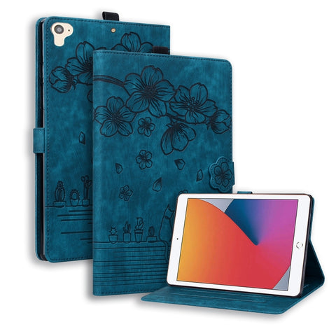 Cartoon Sakura Cat Embossed Smart Leather Tablet Case, For iPad Pro 9.7 / 9.7 2018 / 2017