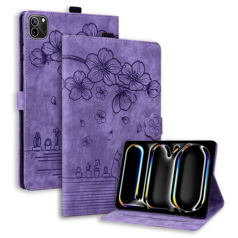 Cartoon Sakura Cat Embossed Smart Leather Tablet Case, For iPad mini 8 2026, For iPad Pro 13 2025 / 2024, For iPad Pro 11 2025 / 2024, For iPad mini 6 / mini 2024, For iPad Pro 12.9 2022 / 2021, For iPad Pro 11 2022 / Air 10.9 2022                     ...