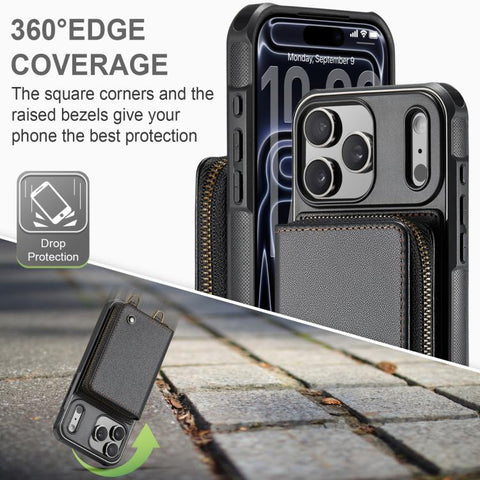 JEEHOOD C22 Series Zipper Wallet Leather Phone Case with Dual Lanyard, For iPhone 17 Pro Max, For iPhone 17 Pro, For iPhone Air, For iPhone 16 Pro Max, For iPhone 16 Pro, For iPhone 16 Plus, For iPhone 16, For iPhone 15 Pro Max