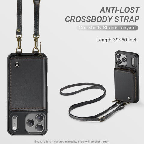 JEEHOOD C22 Series Zipper Wallet Leather Phone Case with Dual Lanyard, For iPhone 17 Pro Max, For iPhone 17 Pro, For iPhone Air, For iPhone 16 Pro Max, For iPhone 16 Pro, For iPhone 16 Plus, For iPhone 16, For iPhone 15 Pro Max