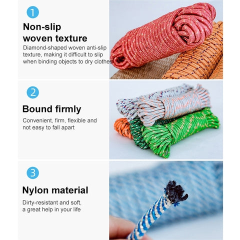 Outdoor Thick Nylon Rope for Hanging Clothes, Random Color, 5m, 20m