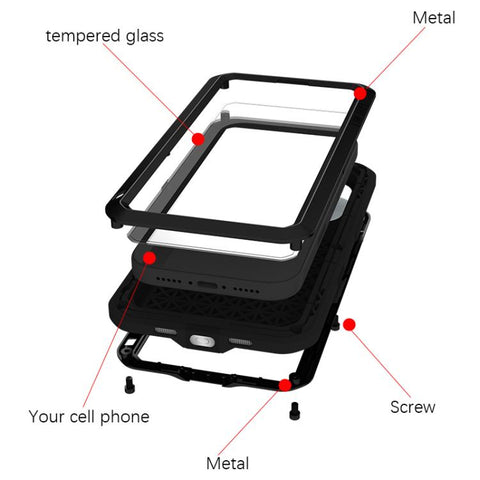 LOVE MEI Metal Shockproof Life Waterproof Dustproof Phone Case, For iPhone 18 Pro / 17 Pro, For iPhone 18 Pro Max / 17 Pro Max, For iPhone 17, For iPhone 16 Pro Max, For iPhone 16 Pro, For iPhone 16, For iPhone 15 Pro Max, For iPhone 15 Pro