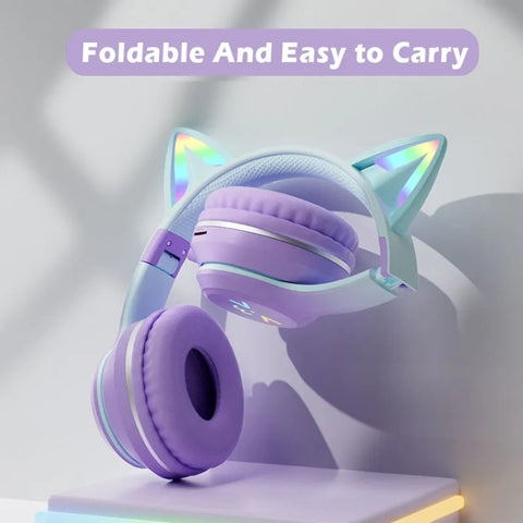 BT612 LED Cat Ear Single Sound Folding Bluetooth Earphone with Microphone