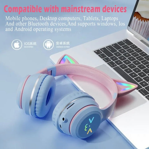 BT612 LED Cat Ear Single Sound Folding Bluetooth Earphone with Microphone