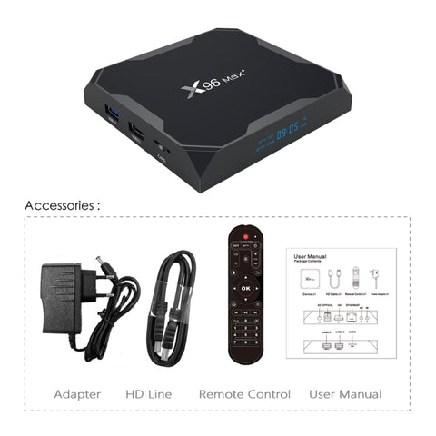 X96 max+ 4K Smart TV Box, Android 9.0, Amlogic S905X3 Quad-Core Cortex-A55,4GB+32GB, Support LAN, AV, 2.4G/5G WiFi, USBx2,TF Card,, EU Plug, US Plug, UK Plug, AU Plug