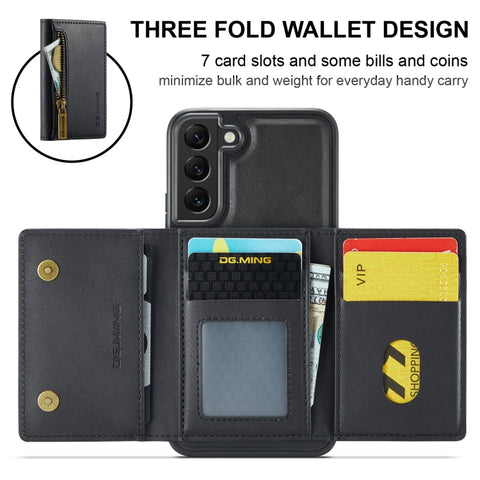 DG.MING M5 Series Zip RFID Multi Card Detachable Leather Phone Case, For Samsung Galaxy S22, For Samsung Galaxy S21 Ultra