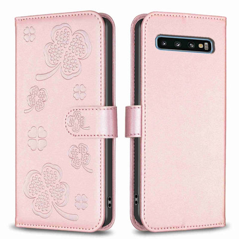 Four-leaf Embossed Leather Phone Case, For Samsung Galaxy A50, For Samsung Galaxy S10+, For Samsung Galaxy S10, For Samsung Galaxy S9+, For Samsung Galaxy S9