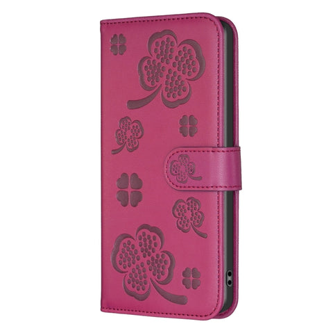 Four-leaf Embossed Leather Phone Case, For iPhone 15 Pro Max, For iPhone 15 Pro, For iPhone 15 Plus, For iPhone 15, For iPhone 14 Plus, For iPhone 14, For iPhone 14 Pro, For iPhone 14 Pro Max